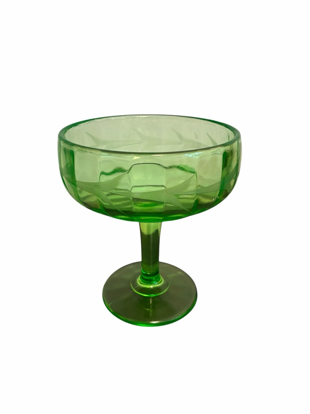Vintage Anchor Hocking Block Optic Uranium Glass Sherbet Cup